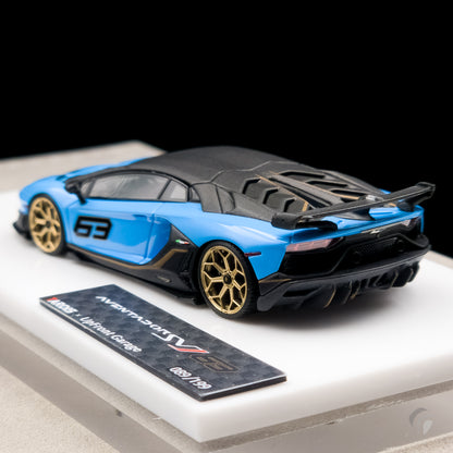 Tardis x Upfront Garage 1/64 Scale Lamborghini Aventador SVJ 63 Limited Edition Blue Ageris (Resin)